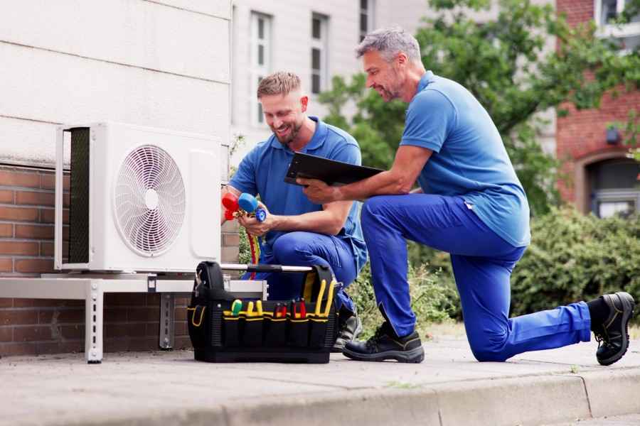 Handwerker installieren Wärmepumpe